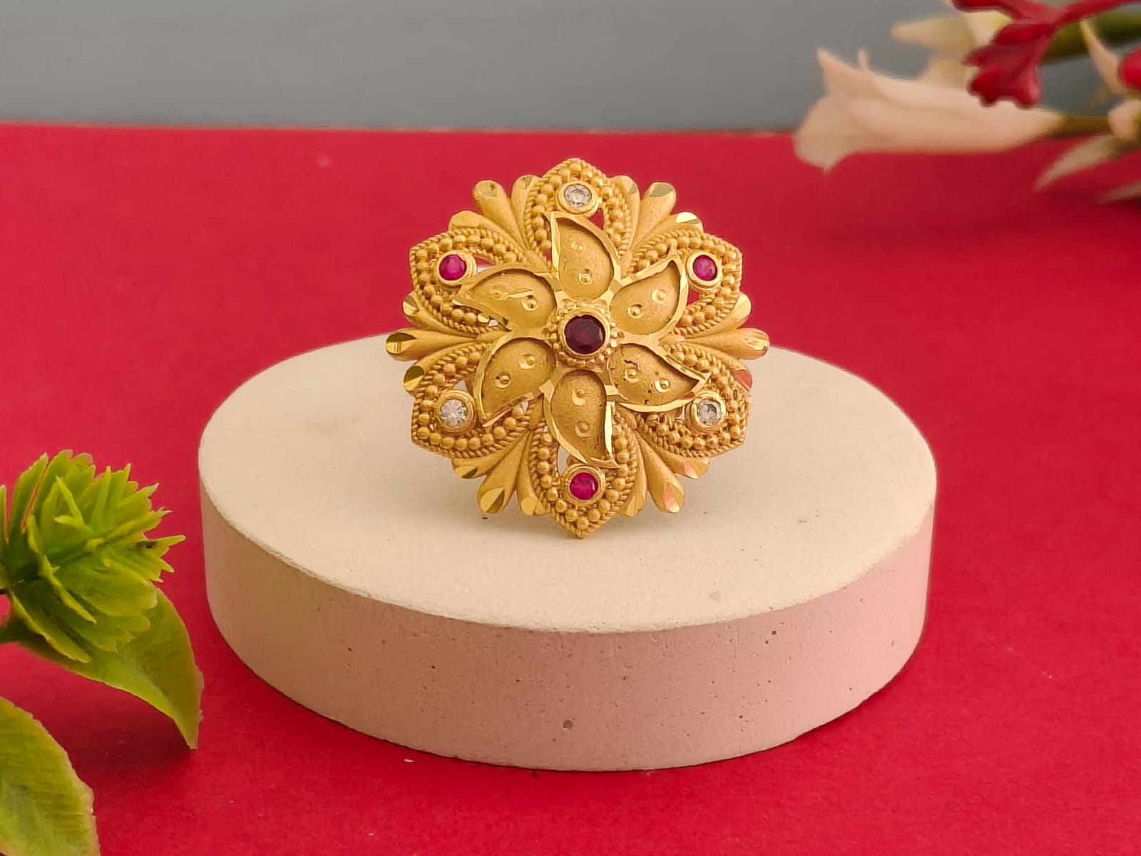 Ornate Gold Floral Statement Ring
