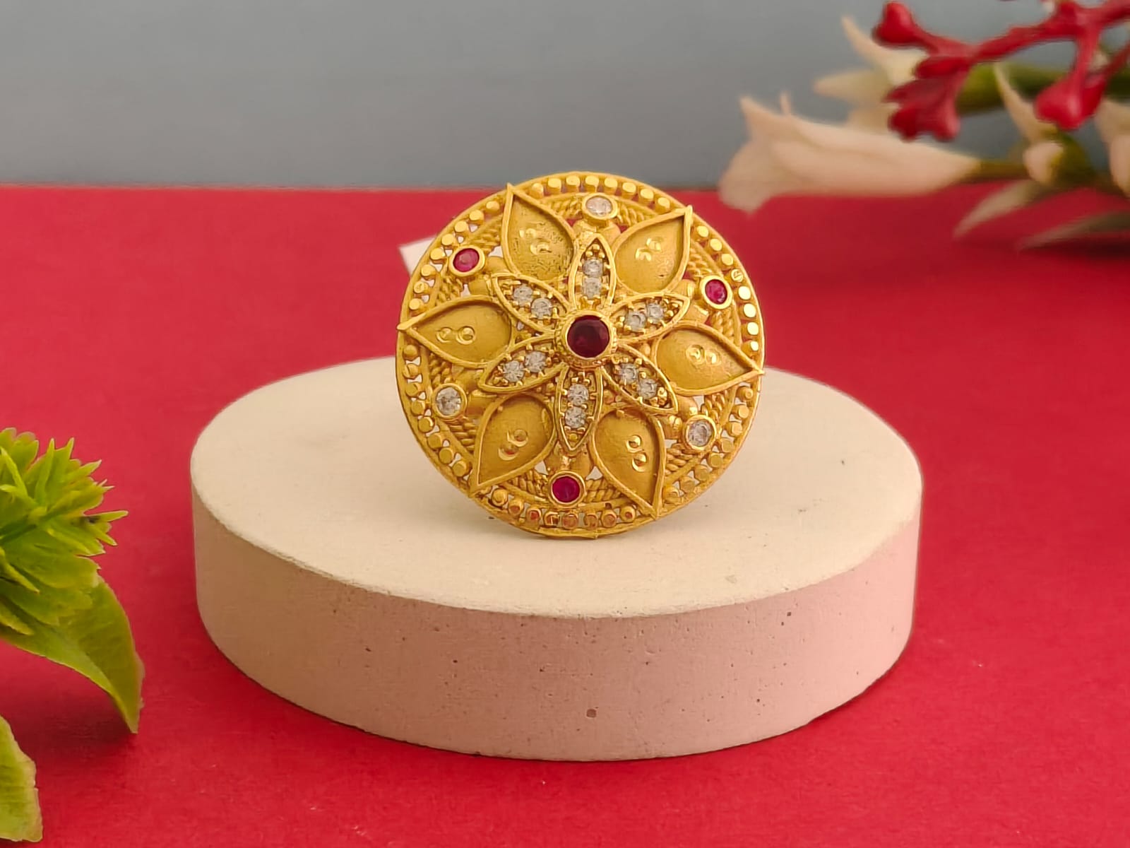 Regal Gold-Toned Lotus Bloom Statement Rings