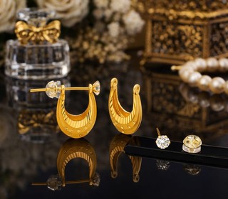 Gold Dual-Texture Crystal Crescent Studs