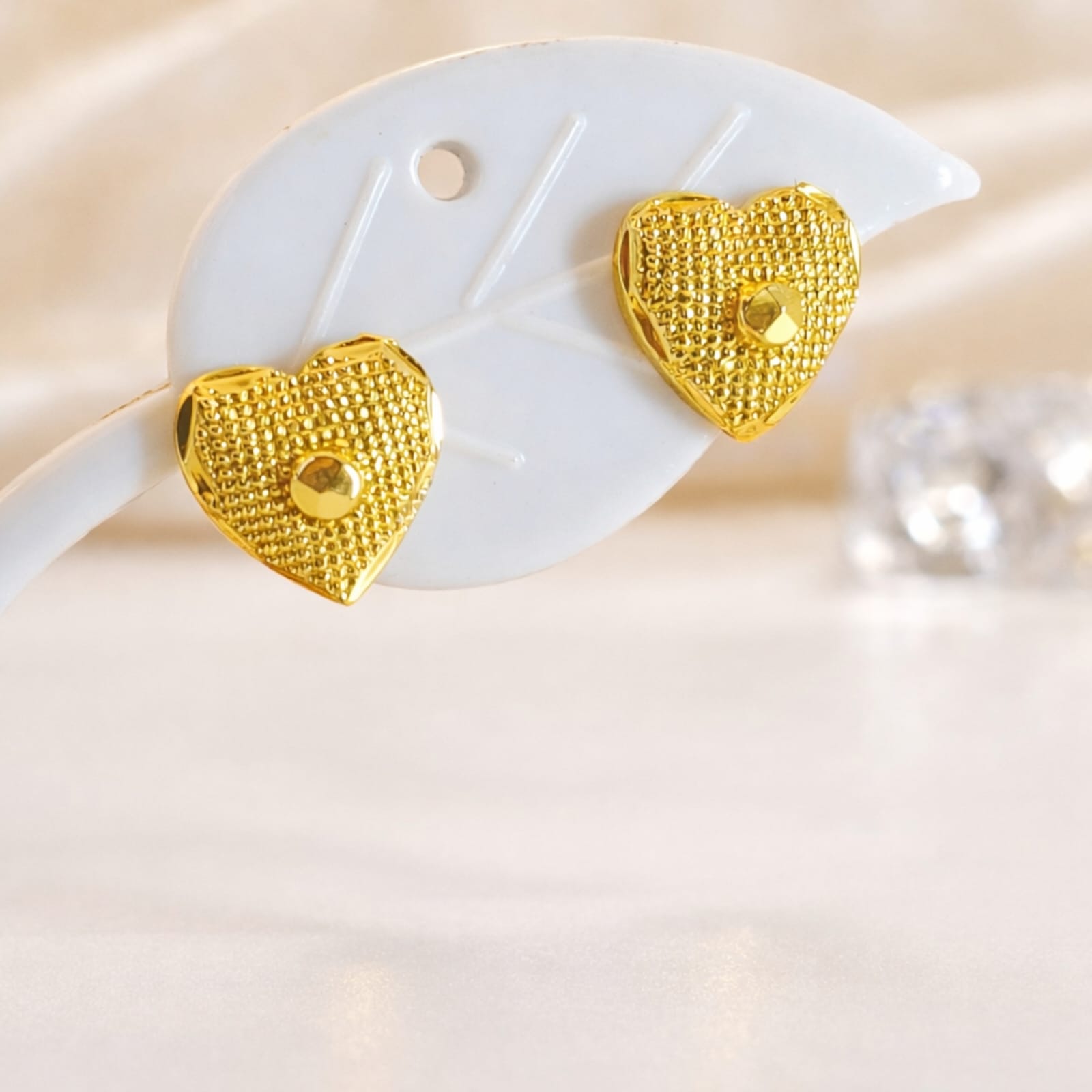 Textured Gold Heart Stud Earrings