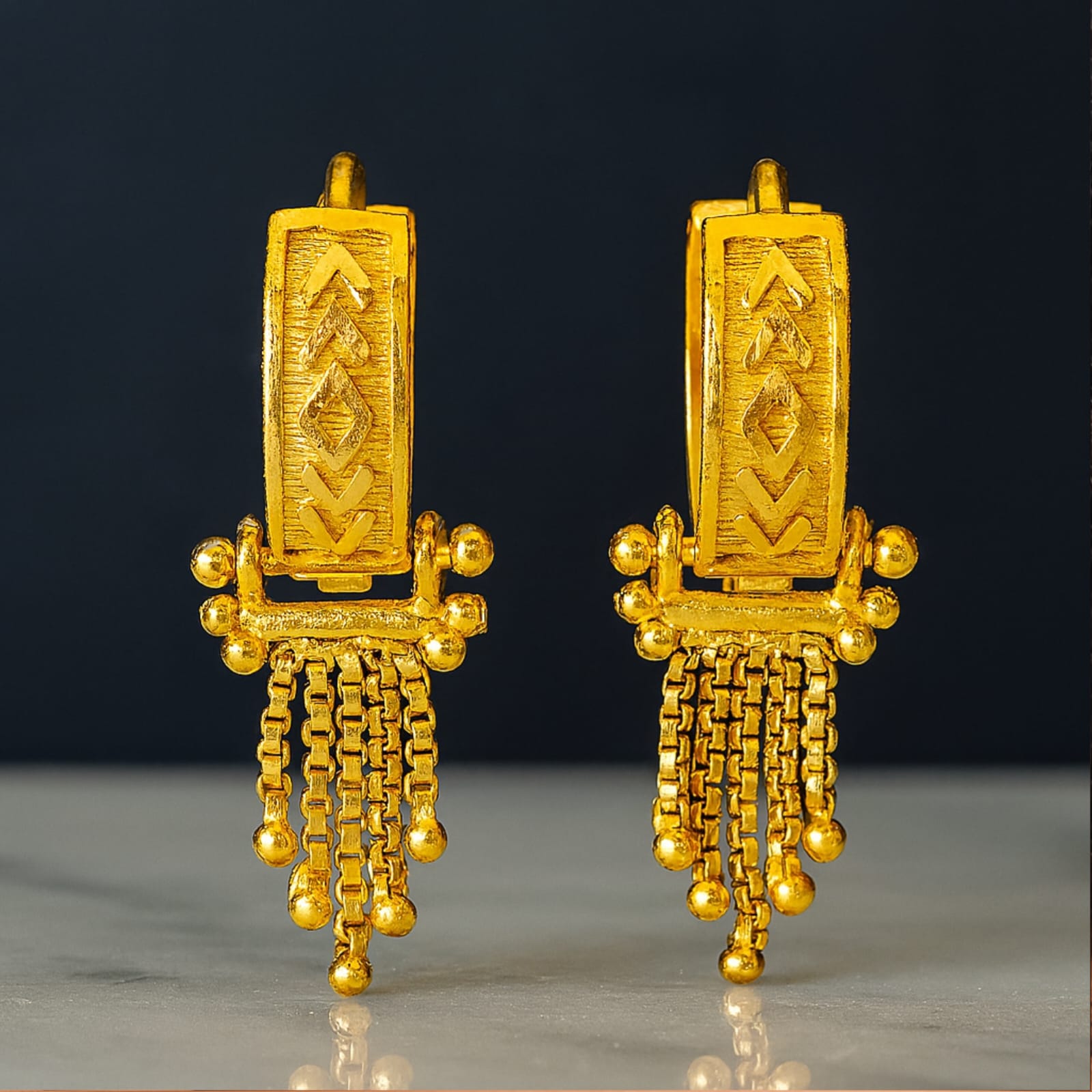 Gold Hoop Earrings with Beaded Tassel Drops