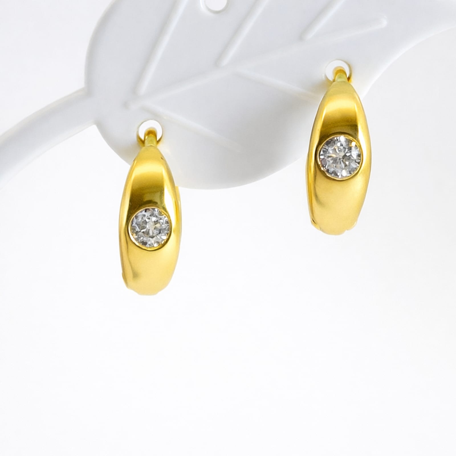 Radiant Solitaire Gold Huggie Hoop Earrings