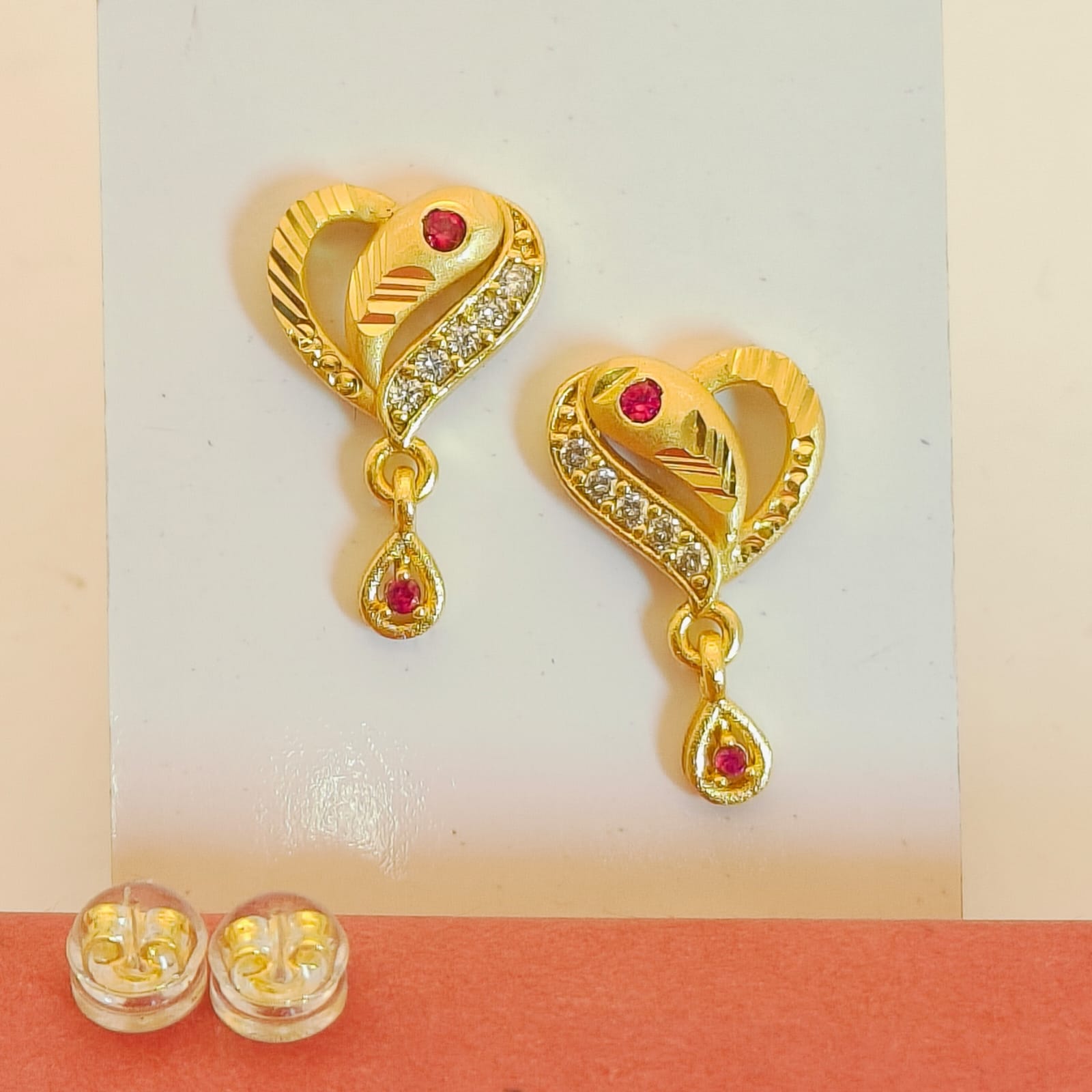 Gold-Plated Ruby & Diamond Floral Drop Earrings