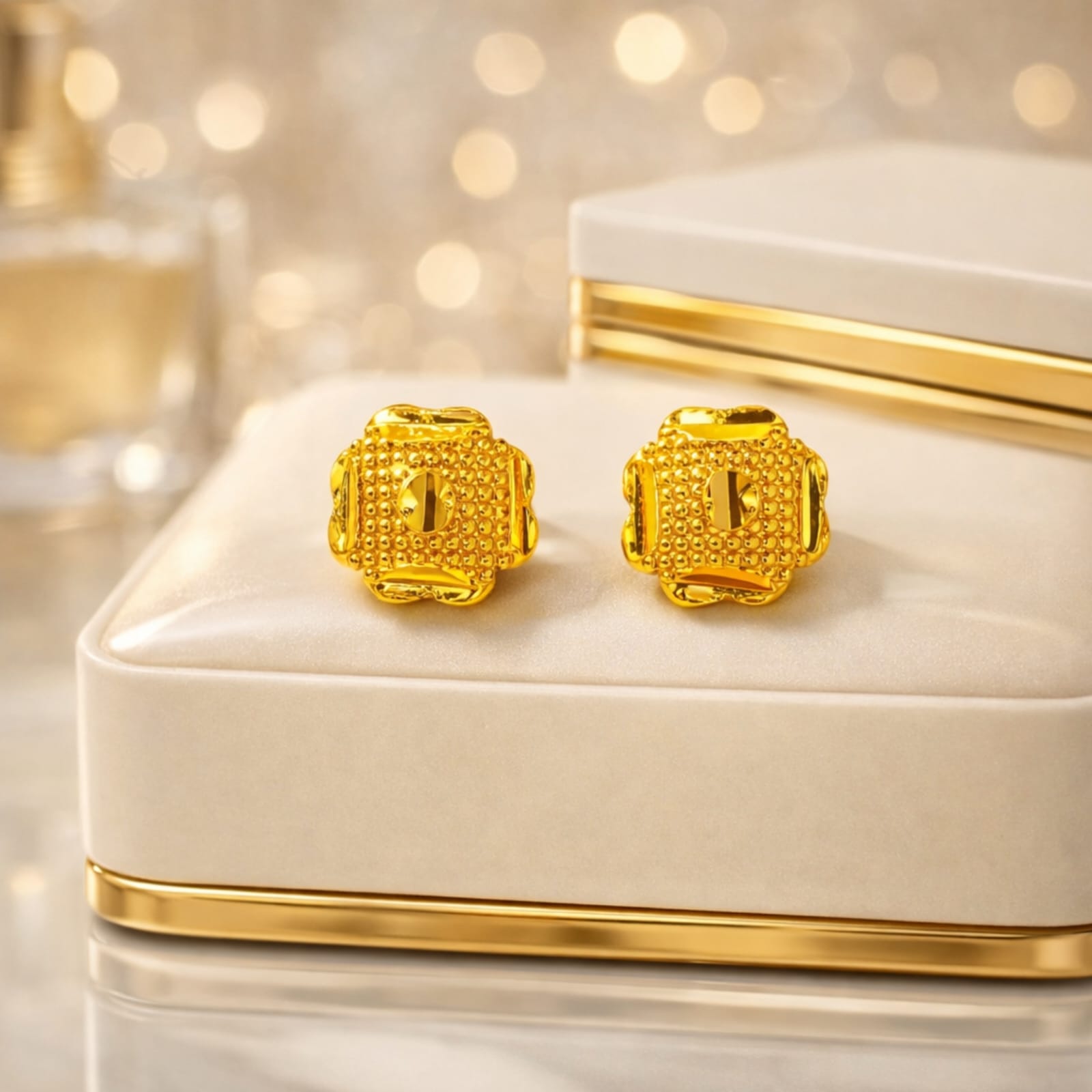 Radiant Gold-Plated Textured Square Stud Earrings