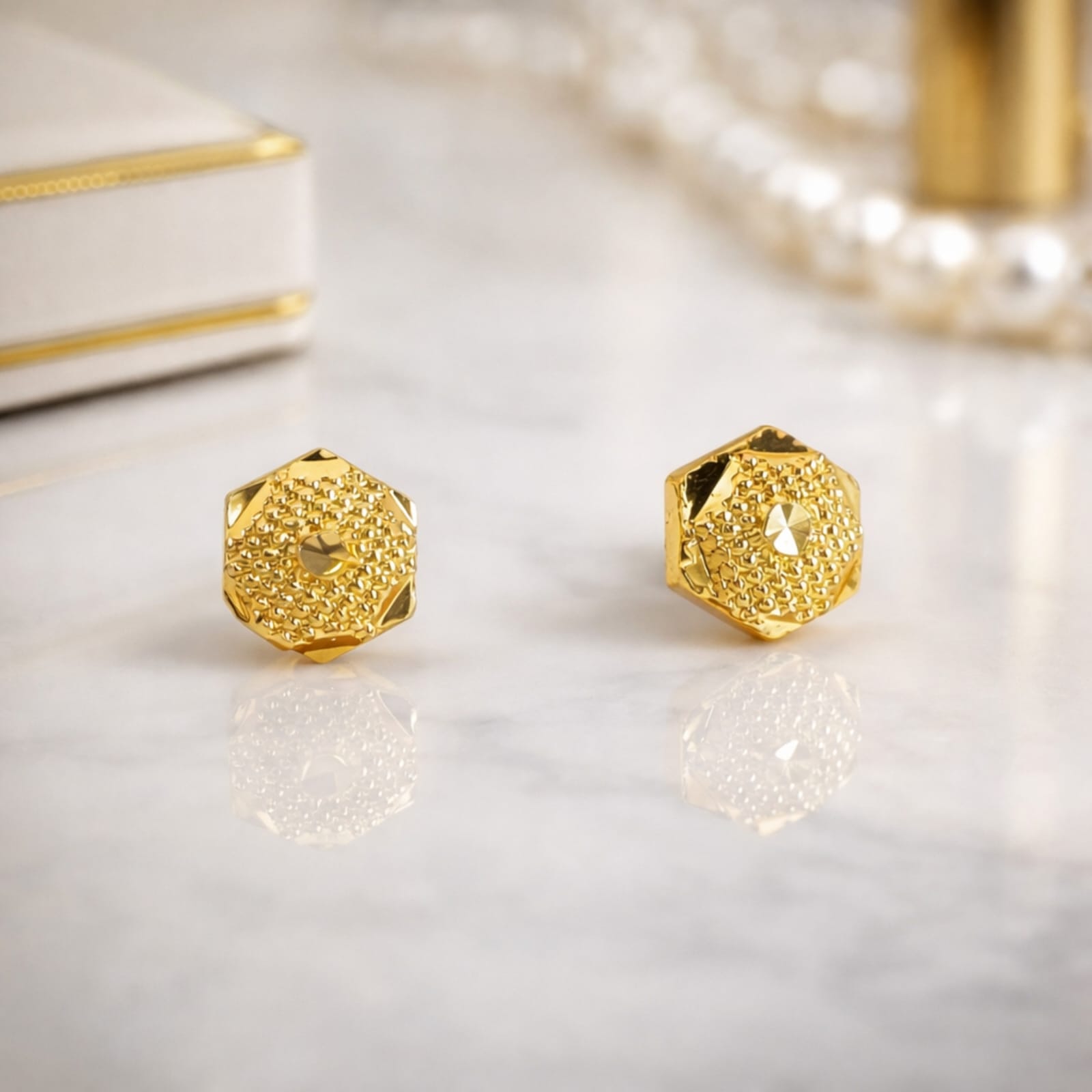 Radiant Hexagon Gold Plated Stud Earrings